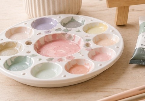 Pastel paint palette close up