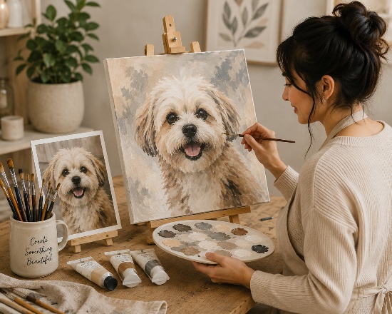 Guest painting a pet portrait